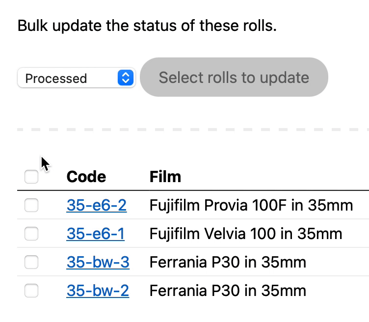 An example of selecting and de-selecting items in a bulk-update form.