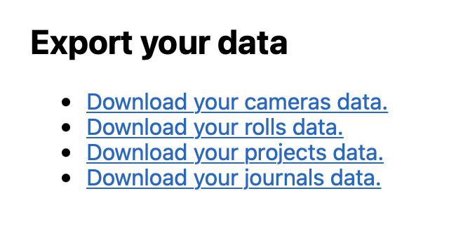 A list of data export options
