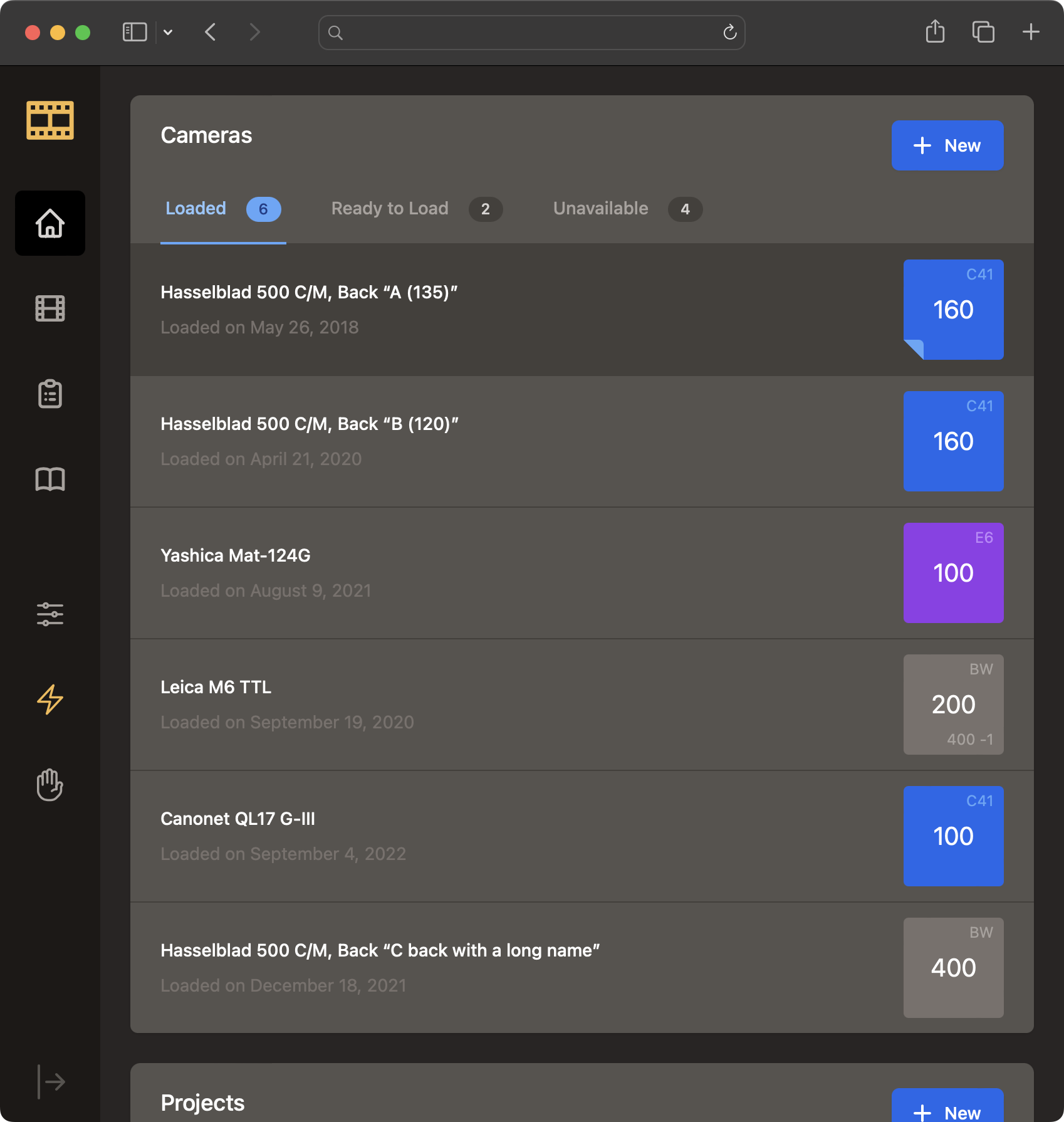 A screenshot of the dashboard view showing a series of loaded cameras.